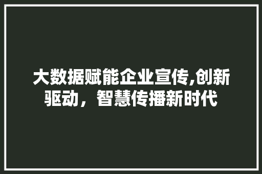 大数据赋能企业宣传,创新驱动，智慧传播新时代
