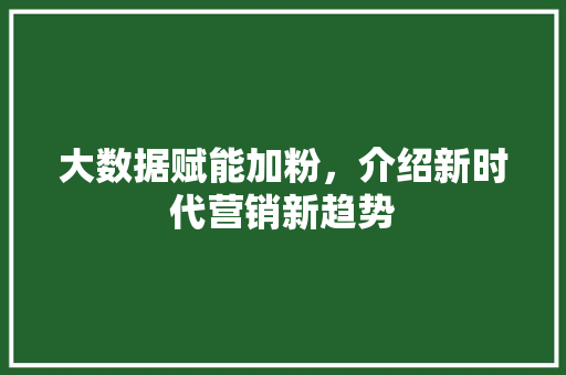 大数据赋能加粉，介绍新时代营销新趋势