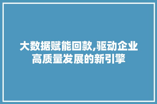 大数据赋能回款,驱动企业高质量发展的新引擎