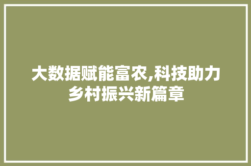 大数据赋能富农,科技助力乡村振兴新篇章