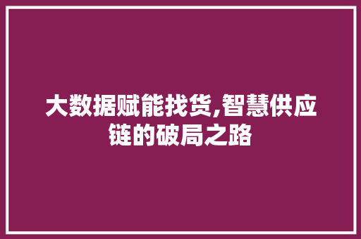 大数据赋能找货,智慧供应链的破局之路 建站教程