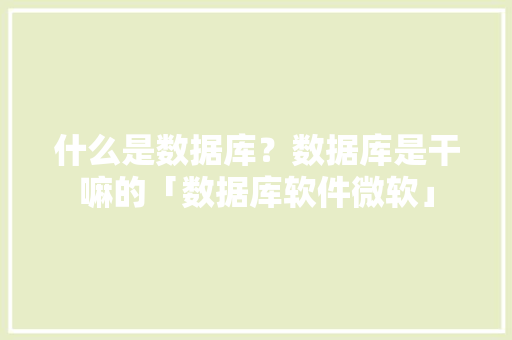 什么是数据库？数据库是干嘛的「数据库软件微软」 WordPress教程