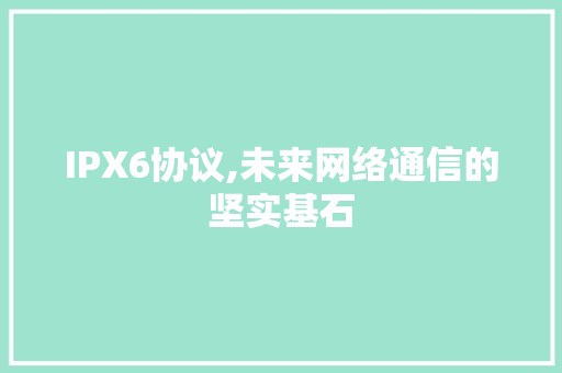 IPX6协议,未来网络通信的坚实基石