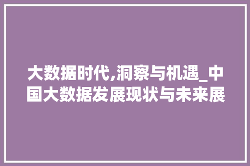 大数据时代,洞察与机遇_中国大数据发展现状与未来展望 Web前端