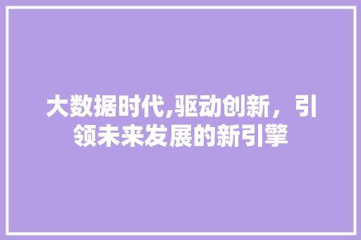 大数据时代,驱动创新，引领未来发展的新引擎