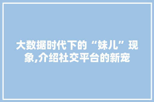 大数据时代下的“妹儿”现象,介绍社交平台的新宠