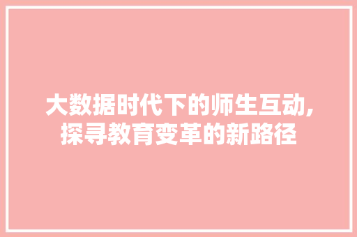 大数据时代下的师生互动,探寻教育变革的新路径