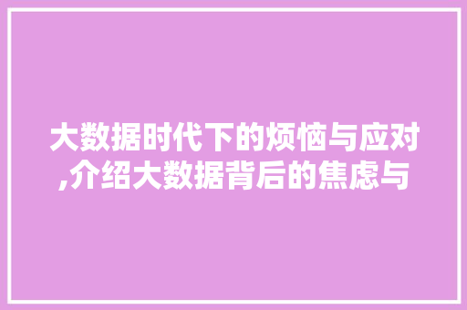 大数据时代下的烦恼与应对,介绍大数据背后的焦虑与解决方法