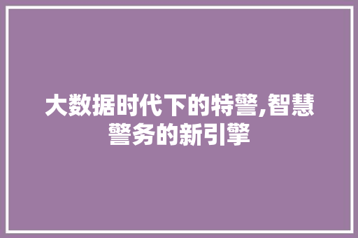 大数据时代下的特警,智慧警务的新引擎