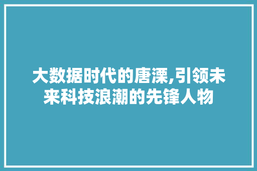 大数据时代的唐溧,引领未来科技浪潮的先锋人物