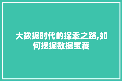 大数据时代的探索之路,如何挖掘数据宝藏