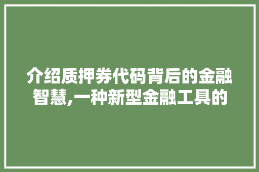 介绍质押券代码背后的金融智慧,一种新型金融工具的崛起