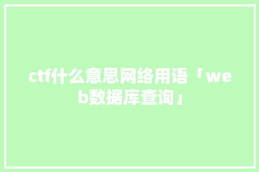 ctf什么意思网络用语「web数据库查询」