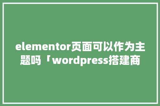 elementor页面可以作为主题吗「wordpress搭建商城网站」