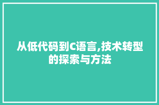从低代码到C语言,技术转型的探索与方法 服务器/数据库