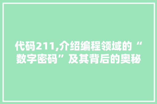 代码211,介绍编程领域的“数字密码”及其背后的奥秘 服务器/数据库