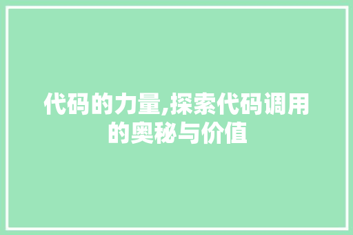 代码的力量,探索代码调用的奥秘与价值