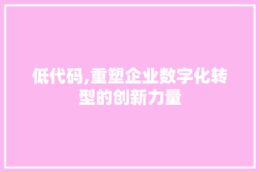 低代码,重塑企业数字化转型的创新力量 Web前端