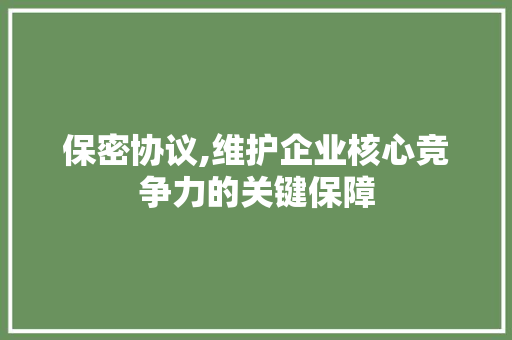保密协议,维护企业核心竞争力的关键保障