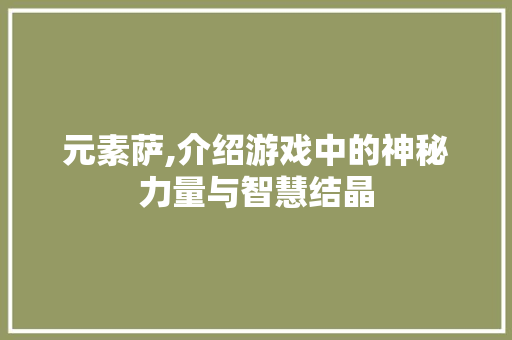 元素萨,介绍游戏中的神秘力量与智慧结晶 元素萨,介绍游戏中的神秘力量与智慧结晶