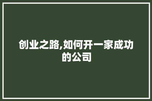 创业之路,如何开一家成功的公司