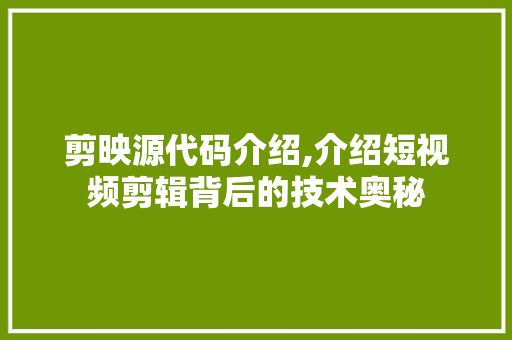 剪映源代码介绍,介绍短视频剪辑背后的技术奥秘