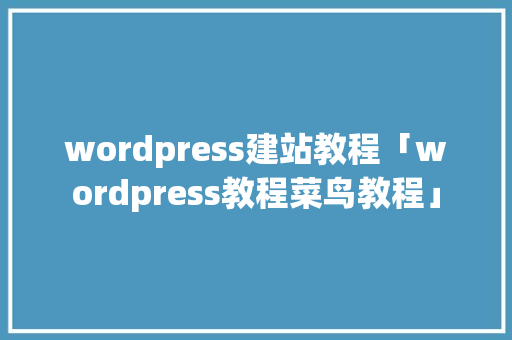 wordpress建站教程「wordpress教程菜鸟教程」 SEO教程