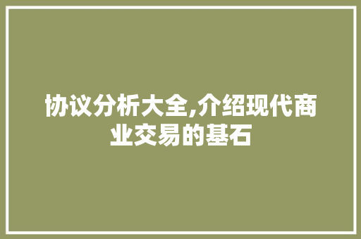 协议分析大全,介绍现代商业交易的基石