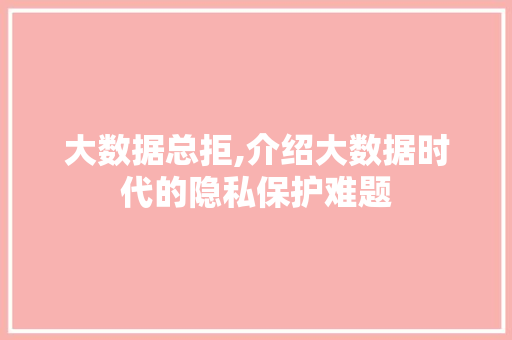 大数据总拒,介绍大数据时代的隐私保护难题