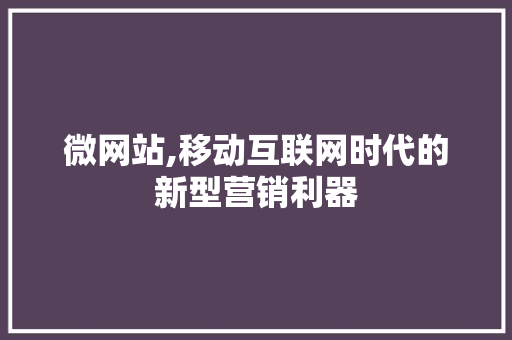 微网站,移动互联网时代的新型营销利器