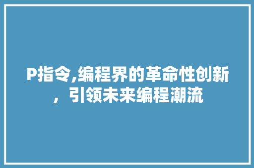 P指令,编程界的革命性创新，引领未来编程潮流