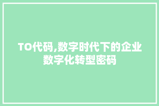 TO代码,数字时代下的企业数字化转型密码 SEO教程
