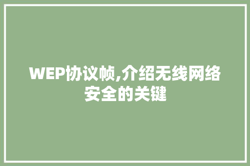 WEP协议帧,介绍无线网络安全的关键 SEO教程