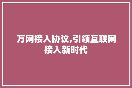 万网接入协议,引领互联网接入新时代 Web前端
