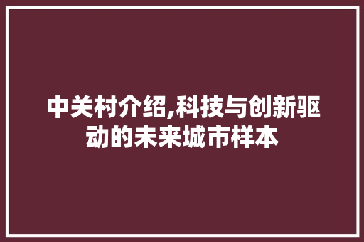 中关村介绍,科技与创新驱动的未来城市样本