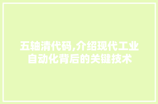 五轴清代码,介绍现代工业自动化背后的关键技术 Web前端