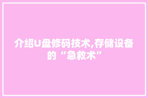 介绍U盘修码技术,存储设备的“急救术” Web前端