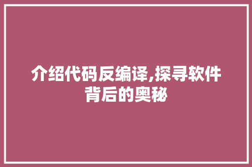 介绍代码反编译,探寻软件背后的奥秘 Web前端
