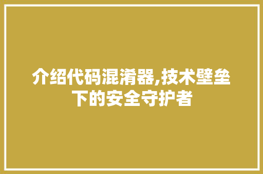 介绍代码混淆器,技术壁垒下的安全守护者
