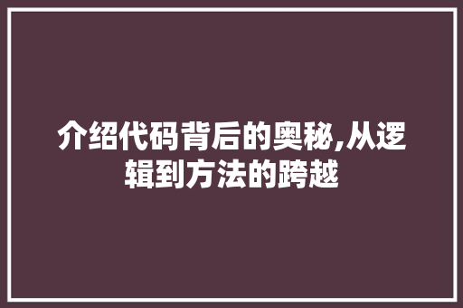 介绍代码背后的奥秘,从逻辑到方法的跨越