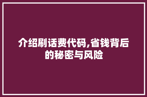介绍刷话费代码,省钱背后的秘密与风险