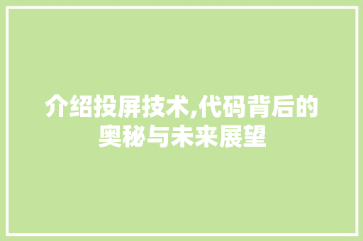 介绍投屏技术,代码背后的奥秘与未来展望