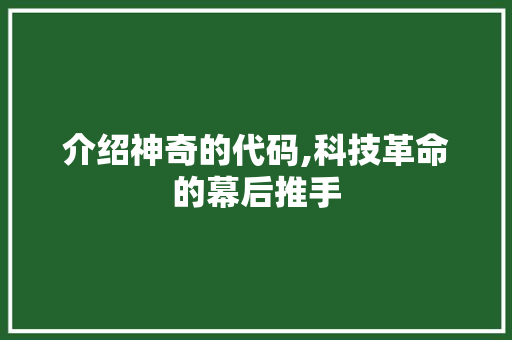 介绍神奇的代码,科技革命的幕后推手