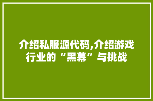介绍私服源代码,介绍游戏行业的“黑幕”与挑战 建站教程
