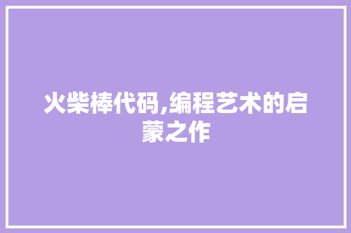 火柴棒代码,编程艺术的启蒙之作