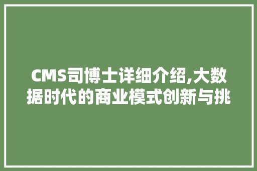 CMS司博士详细介绍,大数据时代的商业模式创新与挑战