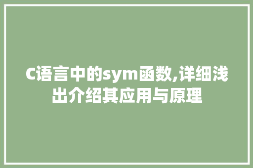 C语言中的sym函数,详细浅出介绍其应用与原理 服务器/数据库