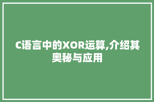 C语言中的XOR运算,介绍其奥秘与应用 建站教程