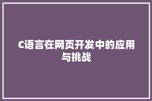 C语言在网页开发中的应用与挑战 SEO教程