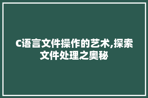 C语言文件操作的艺术,探索文件处理之奥秘 Web前端